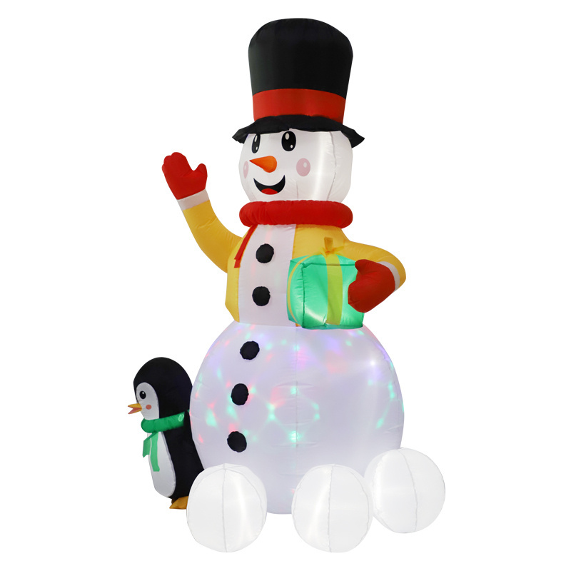 christmas Outdoor decoration Three snowballs and a penguin snowman Luminous aerated gas model Light source: LED