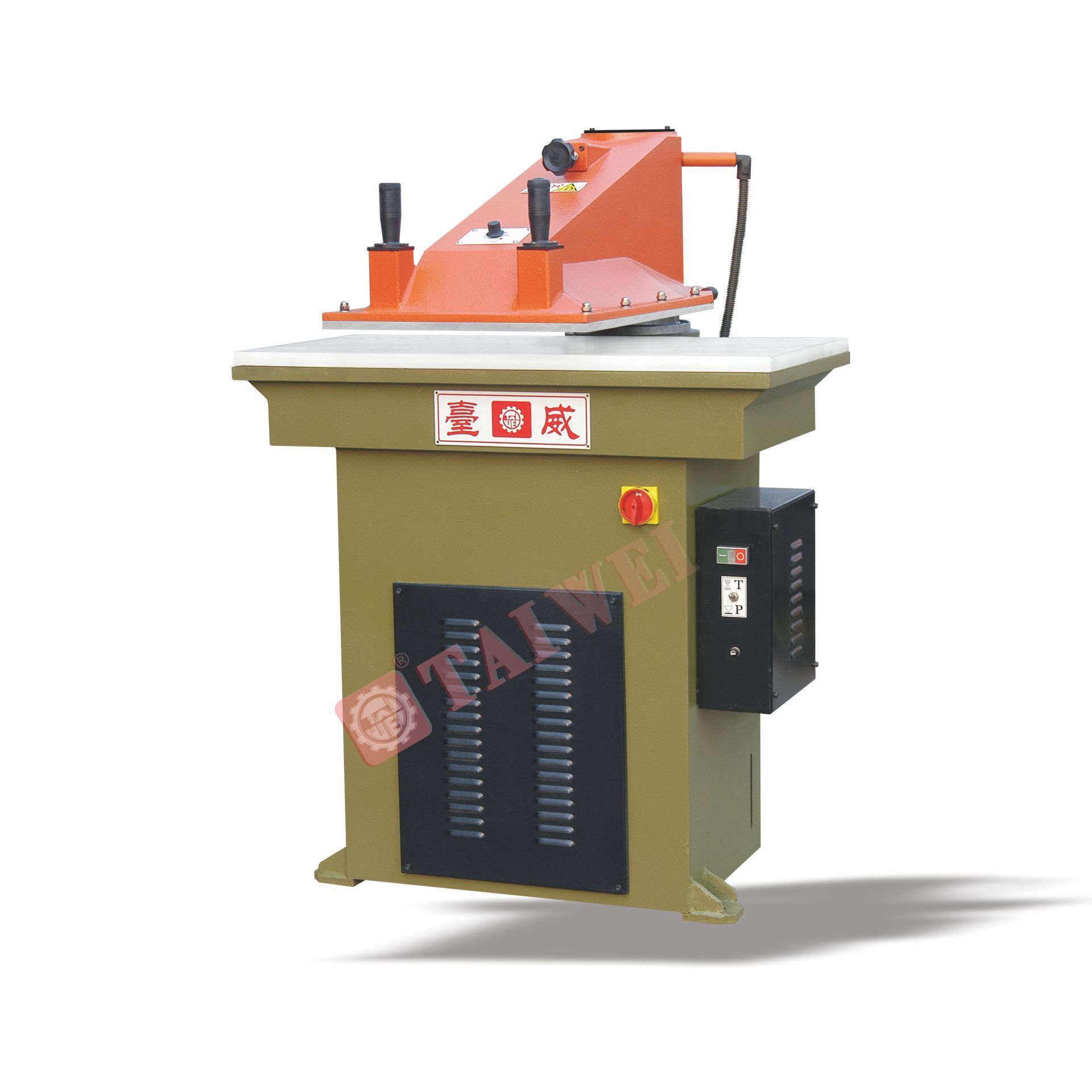 TW-528C small leather cutting machine/hydraulic swing arm cloth/fabric clicker press die cutting machine