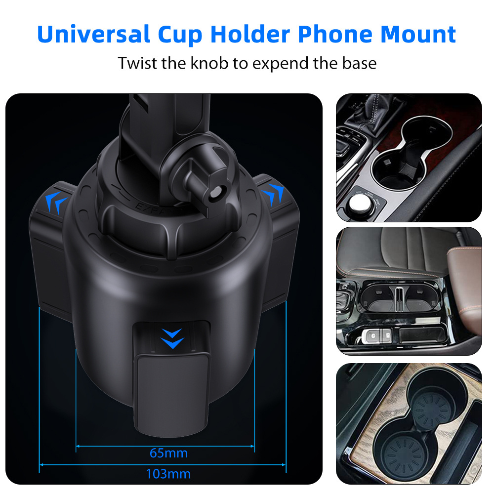 Taiworld Mobile Phone Holders Cup Mount Tightly Grip Design 360 Rotational Adjustable Car Cup Holder Tablet Phone Mount for Car