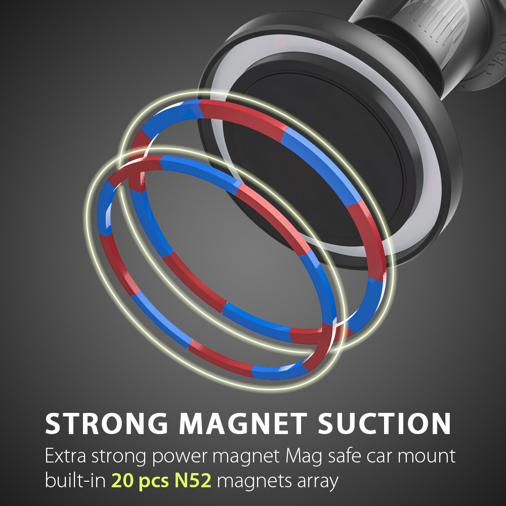 Super Magnetic 20pcs N52 Phone Car Mount Magnetic Car Phone Holder 360 Rotation Air Vent Phone Magnet Holder Car with Metal Hook