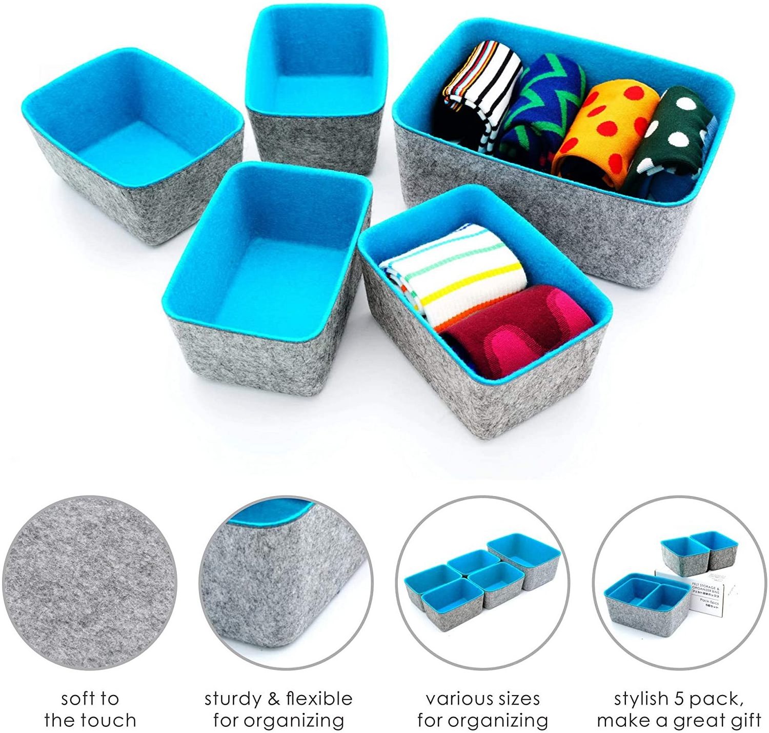 trending products 2024 new arrivals Hot Felt Office Drawer Organizers deep Bins Draw Organiser Felt Storage bin