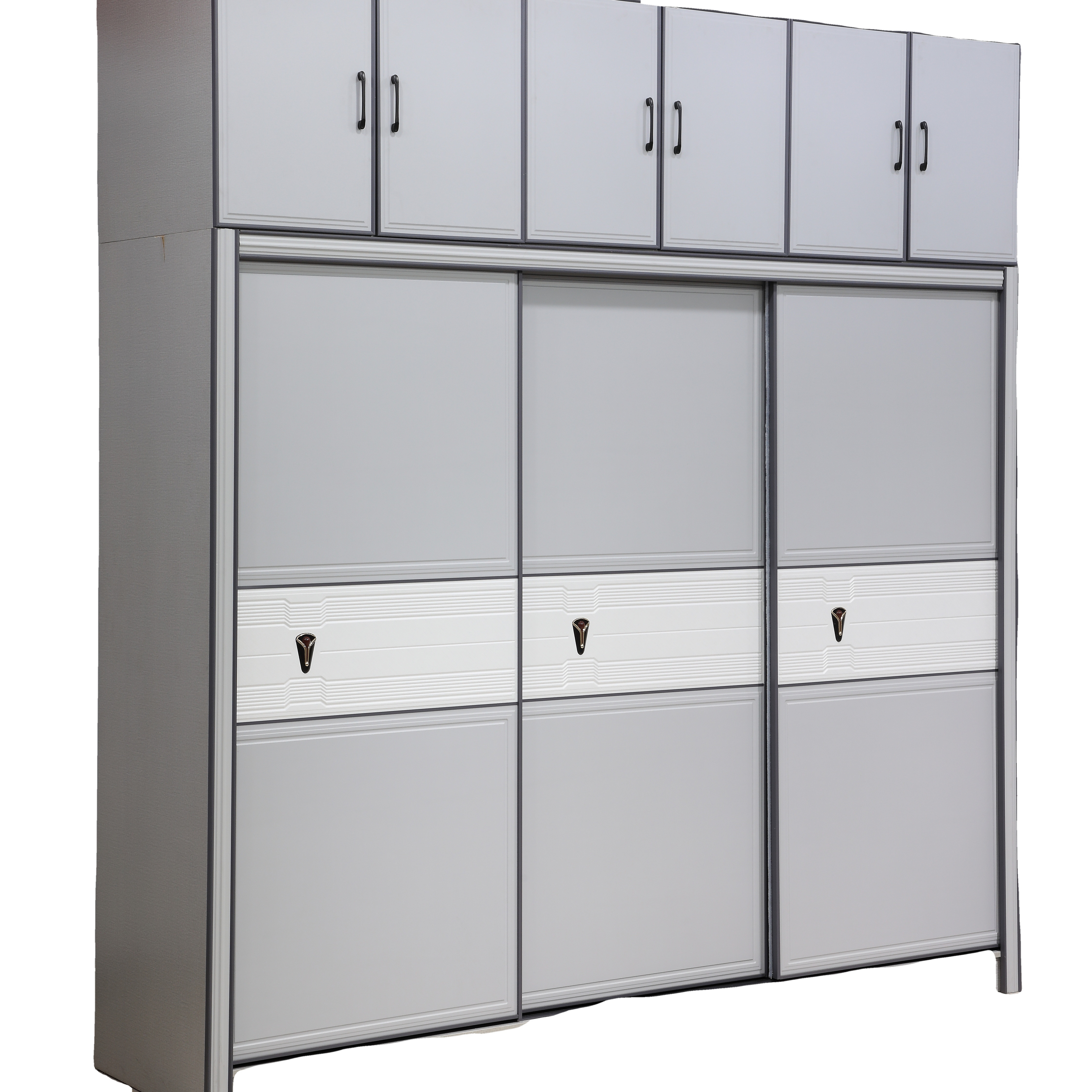 3 Sliding Door Custom Student Wardrobe Closet With Swivel Corner Cabinet And Head Cabinet For Storing Clothes