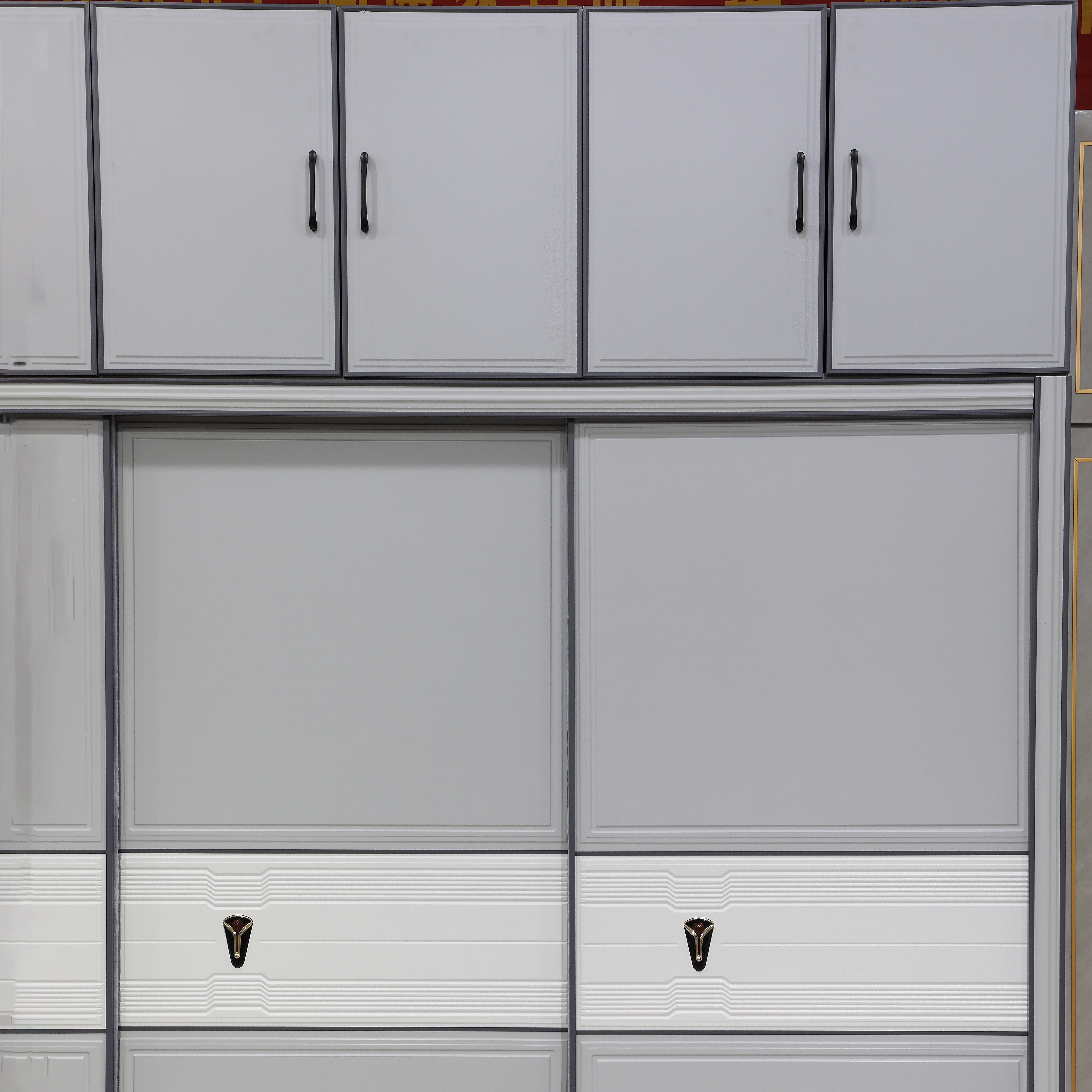 3 Sliding Door Custom Student Wardrobe Closet With Swivel Corner Cabinet And Head Cabinet For Storing Clothes