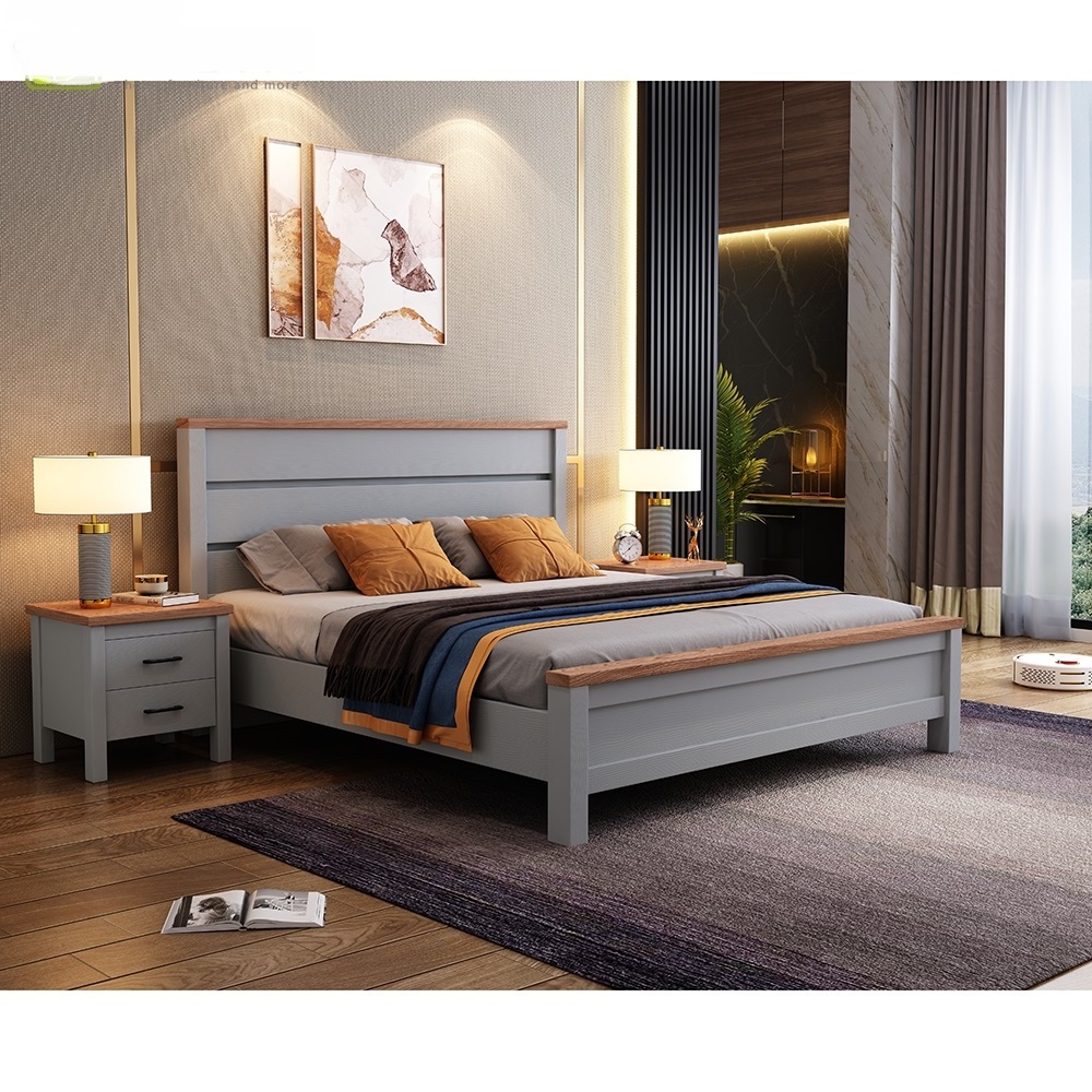 High Quality Headboard Wooden Bedroom Frame King Queen Double Size Bed Room Set For Home Furniture