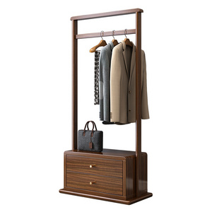 Wooden Walnut  Coat Racks With Drawer Shortage  Hanging Clothes  Living Room Furniture Vertical Coat Racks