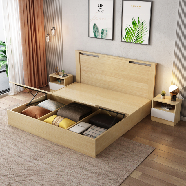 Factory Wholesale Storage Bed Frame Wooden Modern Furniture Queen Size King Double Wood Beds