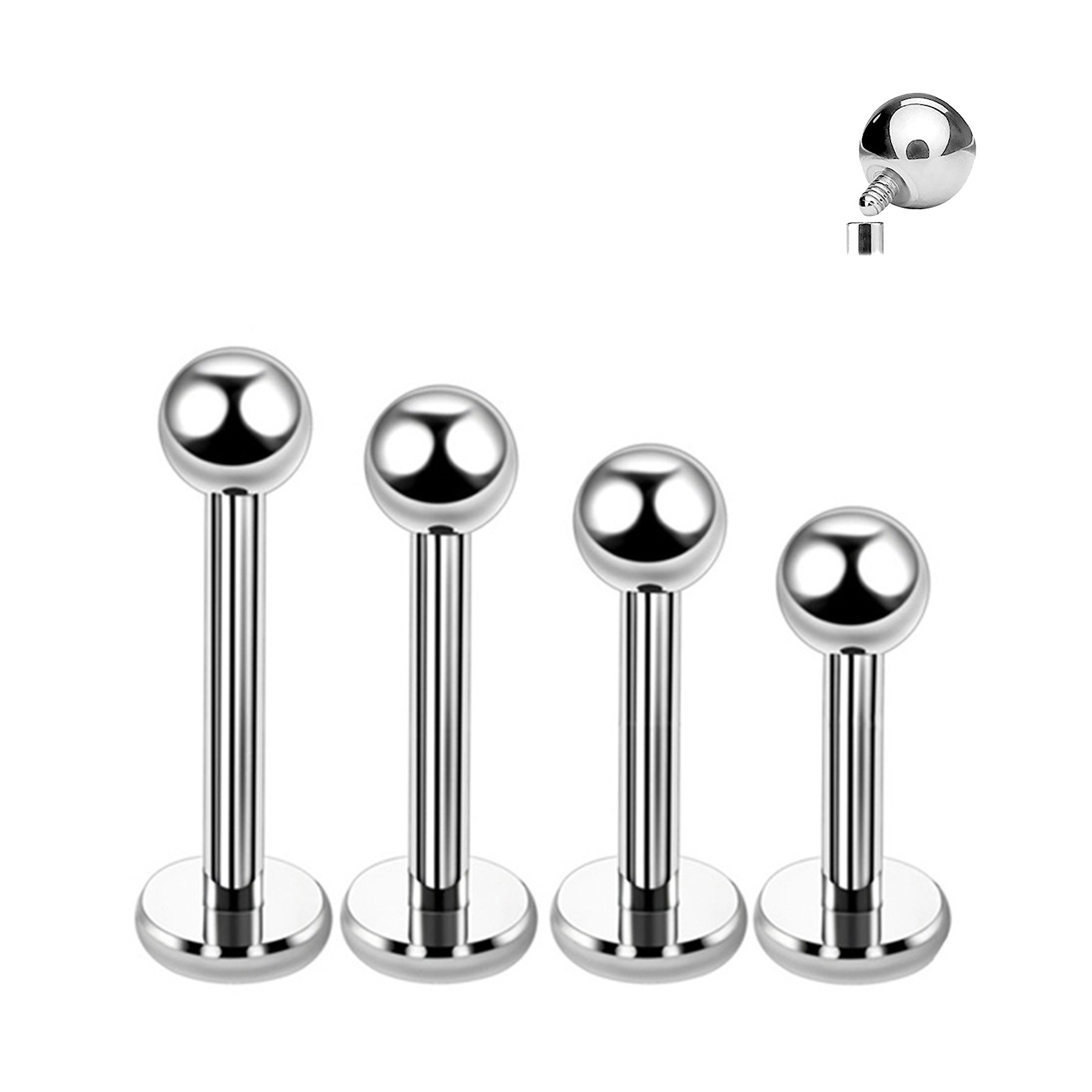 2024 New 50pcs/pack G23 Titanium External Threaded Lip Stud Earrings Lip Staple with Ball Lip Staple Piercing Jewelry