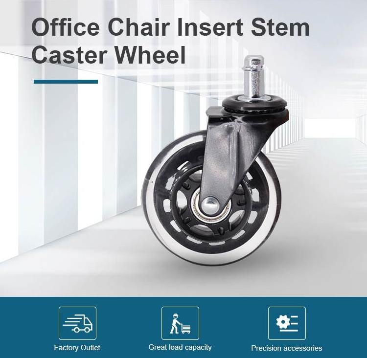 casters wheel manufacturers 3 inch wheel black color Polyurethane Stem Casters wheels for office chair