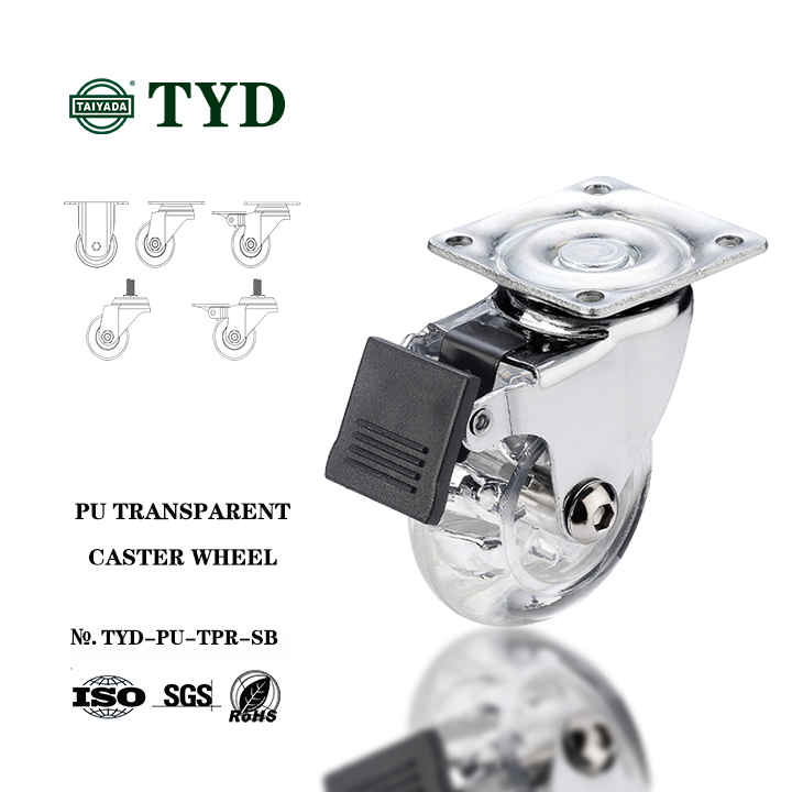 TYD 1.5'' 2 inch 3 inch PU Transparent caster wheel with swivel/fixed rigid/thread stem for Furniture