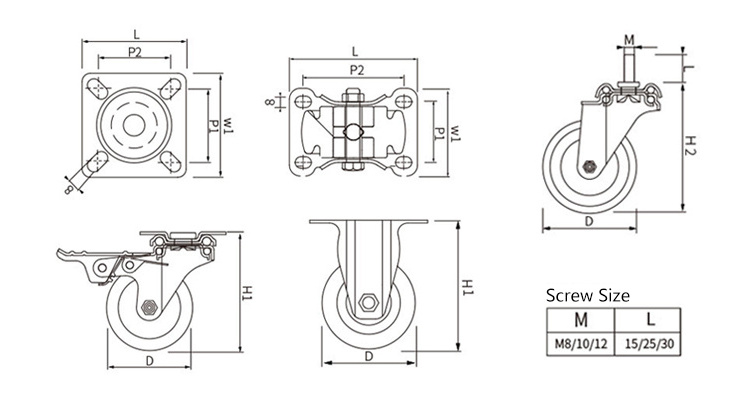 furniture caster wheel swivel style rubber caster wheel 1.5/2/2.5/3 inch plastic wheels for shelves