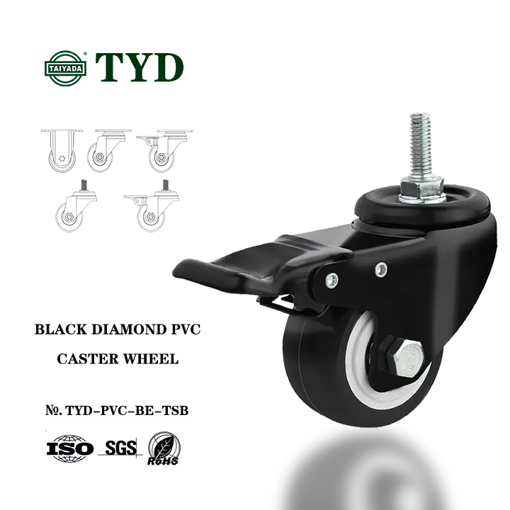 2in/50mm PU/PVC Threaded Stem Caster Wheel with Brake for Furniture/shelf/rack Small Wheels for Carts