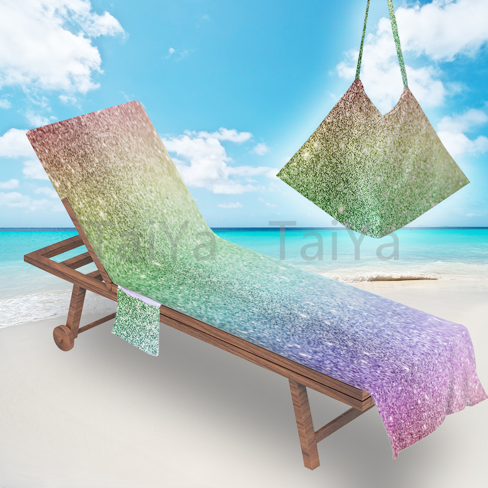 Taiya Wholesale Custom Microfiber Printed Rainbow Swimming Pool Beach Towel Lounge Chair Cover With Pockets