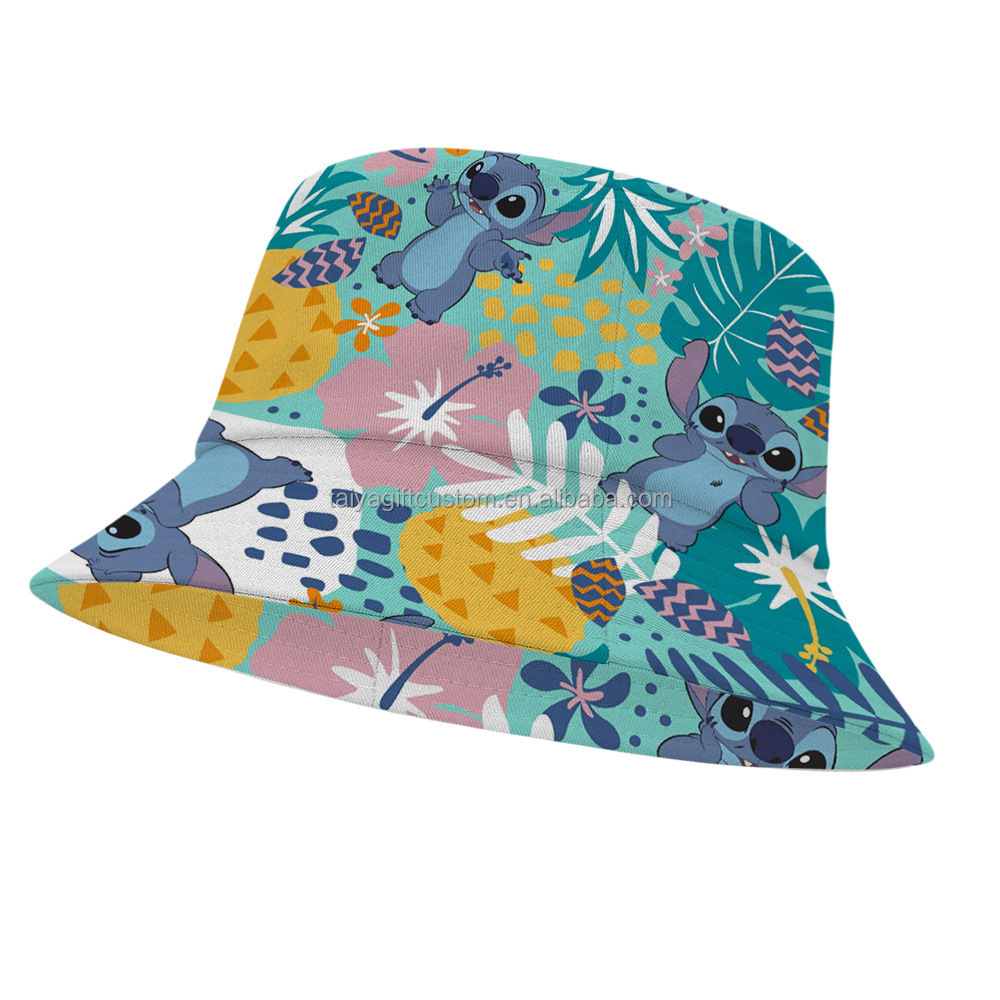 Kulomi Stitch KT cartoon fisherman hat female summer sun protection outdoor casual all-match Wide Brim sun Bucket Fisherman Hat