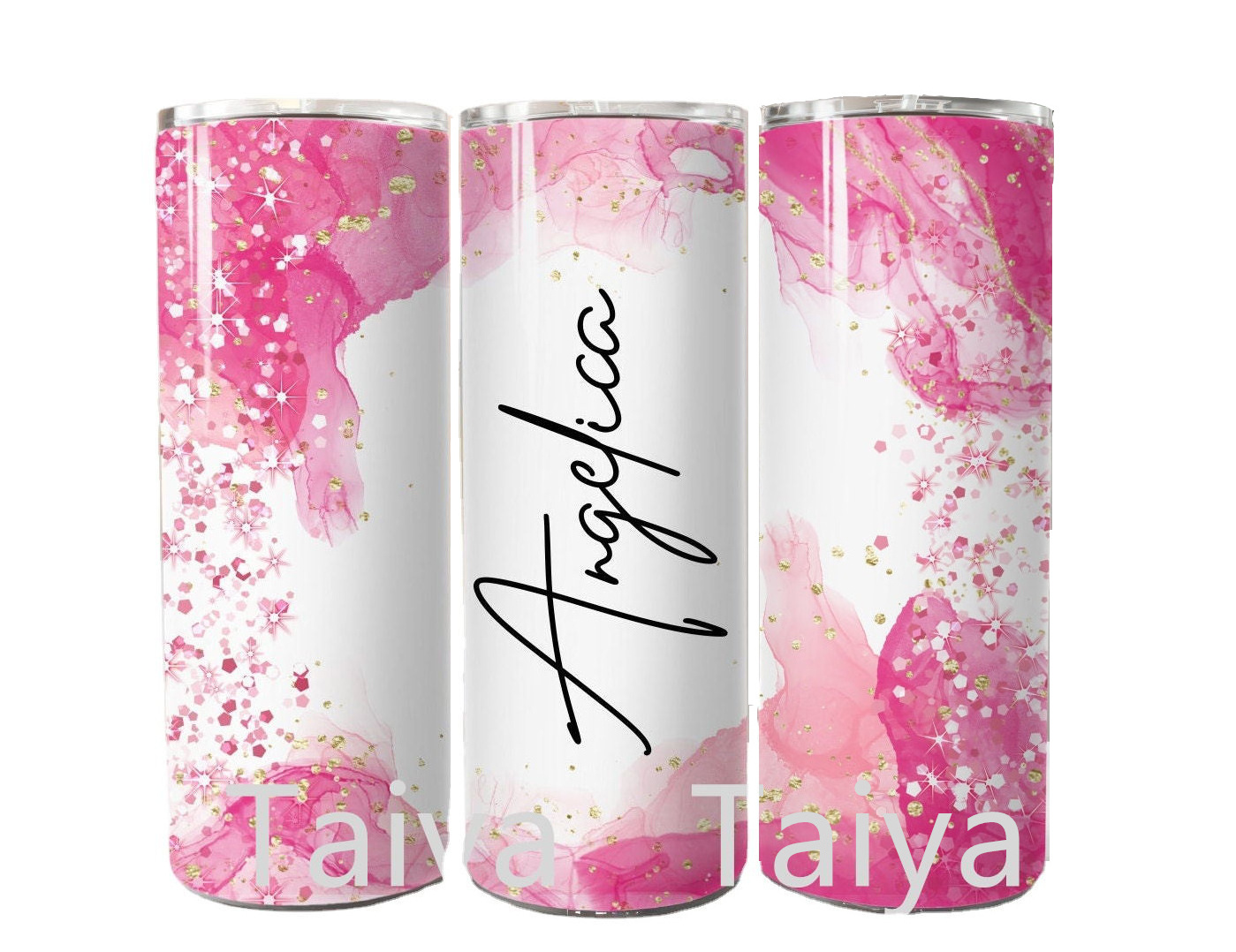 2024 new design Fashion karol g Custom Sublimation 20oz Pink Glitters Travel Tumbler Add Your Own Name 3d Glitters tea Cup