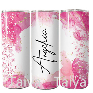 2024 new design Fashion karol g Custom Sublimation 20oz Pink Glitters Travel Tumbler Add Your Own Name 3d Glitters tea Cup