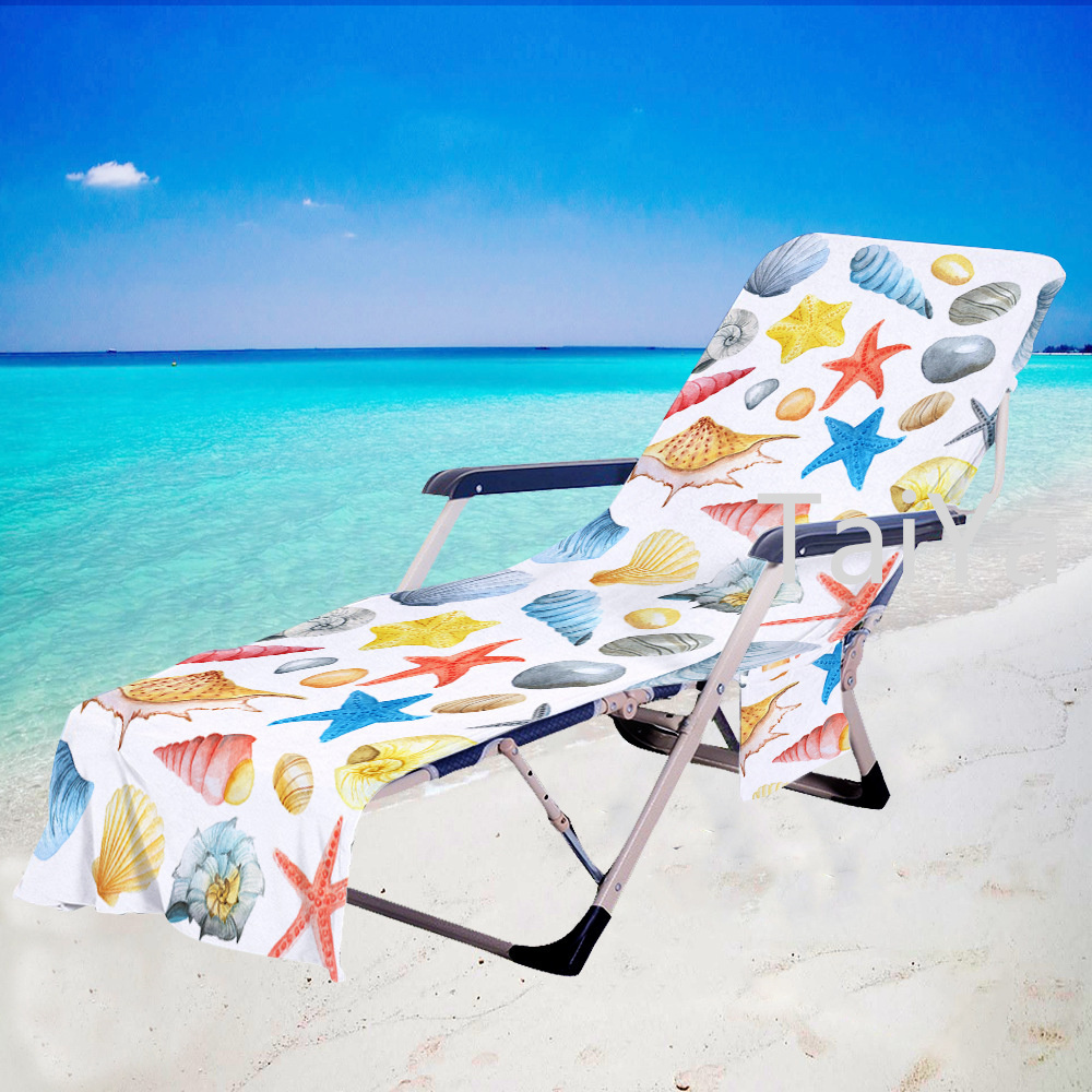 New Pocket Lounge Striped Beach Chair towels Cover Stretch Custom design starfish Beach Chair Cover