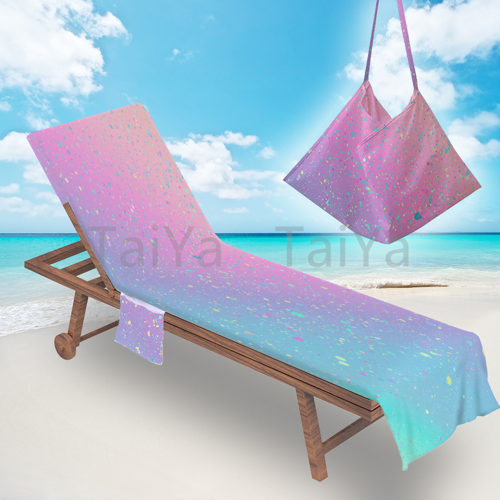 Taiya Wholesale Custom Microfiber Printed Rainbow Swimming Pool Beach Towel Lounge Chair Cover With Pockets