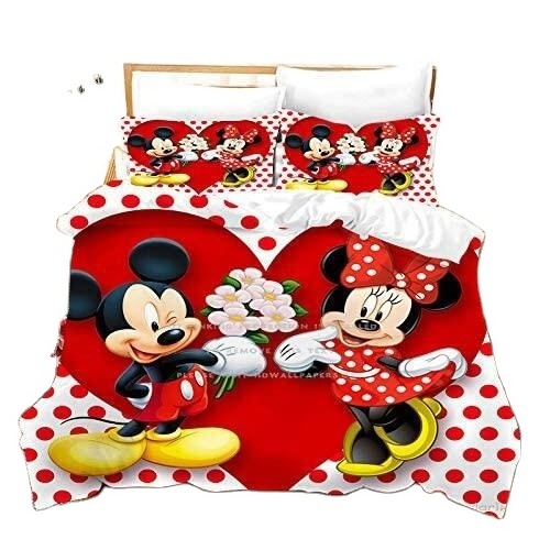 Manufacturers direct sale luxury cartoon ty-Mickey & ty-Minnie Printing three-piece 100% polyester quilt 3d printed bedding set