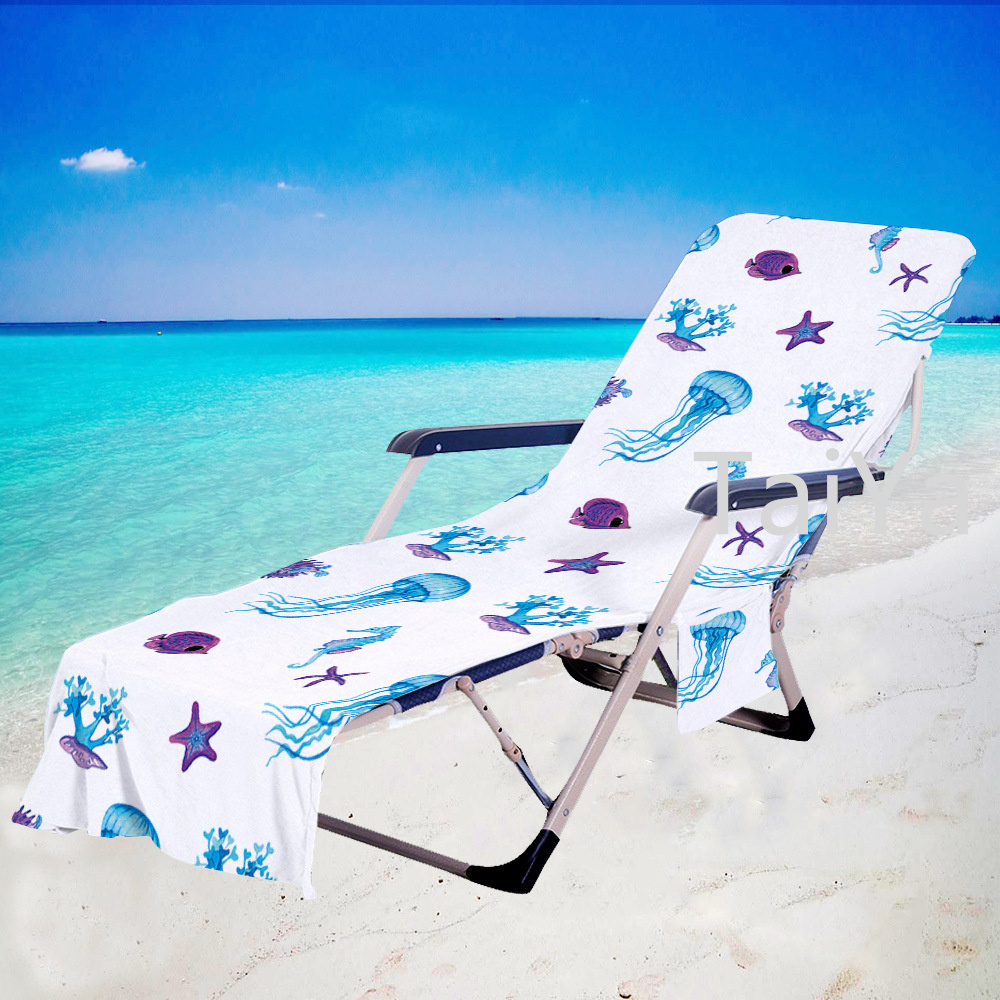 New Pocket Lounge Striped Beach Chair towels Cover Stretch Custom design starfish Beach Chair Cover