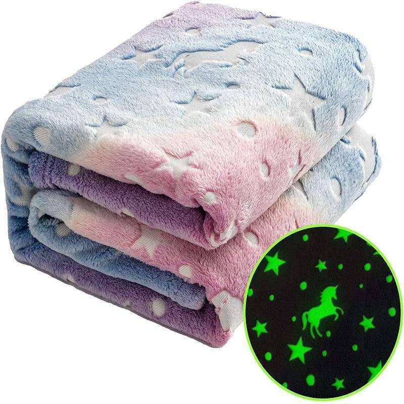 Wholesale Hot Sell Custom Flannel Plush Luminous Throw Blanket Glowing Unicorn blanket All Season Kids Glow in The Dark Blanket