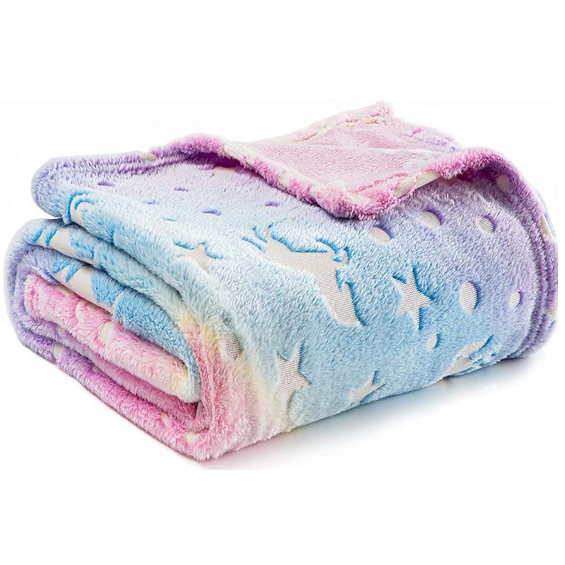 Wholesale Hot Sell Custom Flannel Plush Luminous Throw Blanket Glowing Unicorn blanket All Season Kids Glow in The Dark Blanket