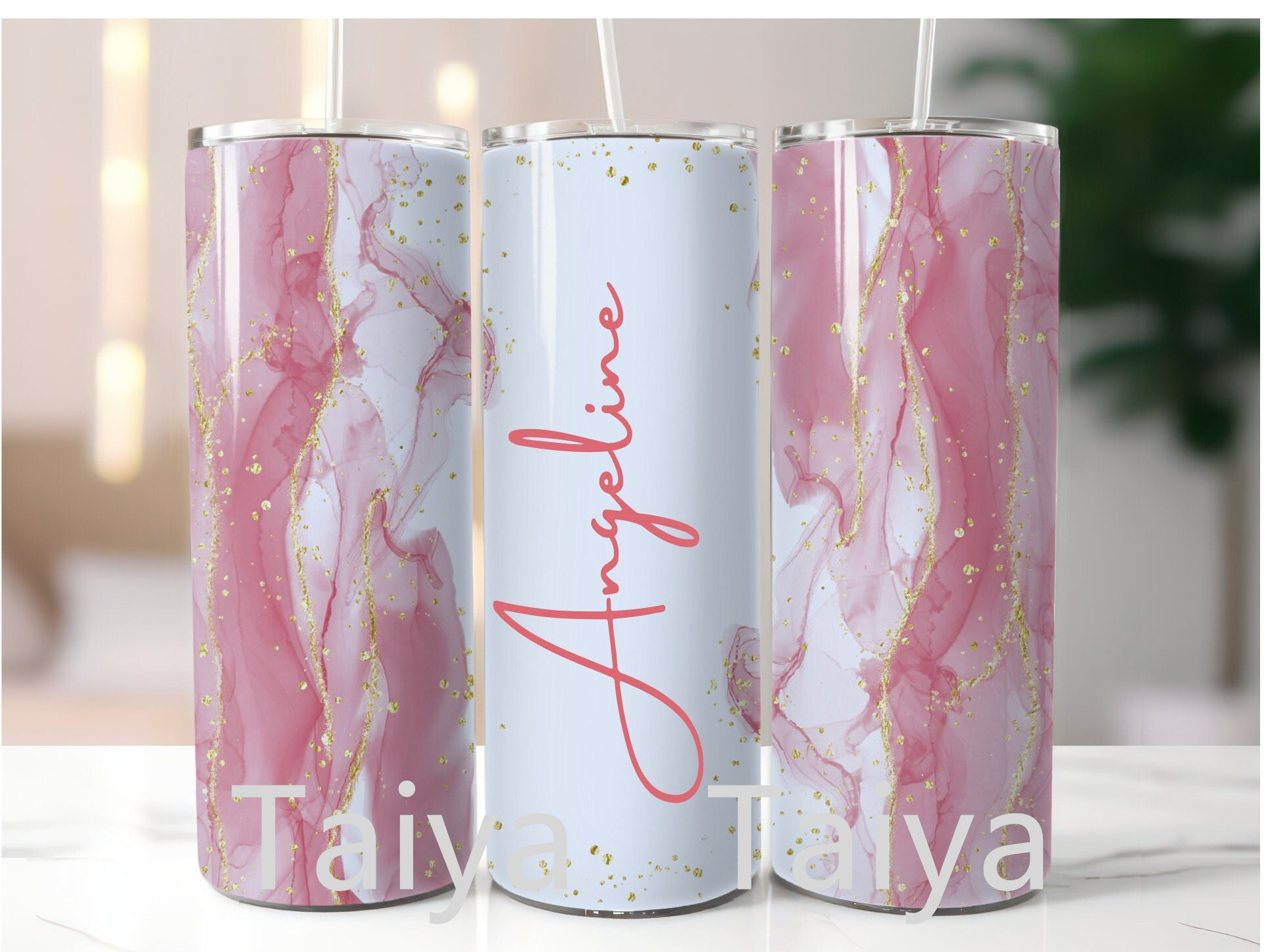 2024 new design Fashion karol g Custom Sublimation 20oz Pink Glitters Travel Tumbler Add Your Own Name 3d Glitters tea Cup