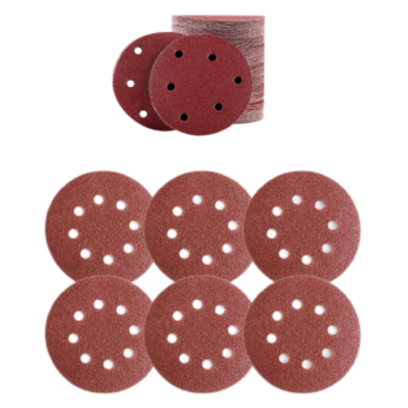 Factory OEM 6 Inch 150 mm Multi hole Red Alumina Sandpaper with Flannel Sanding Disc for Backing Hook and Loop Pad