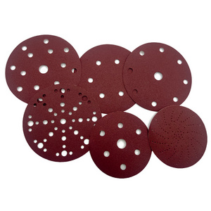 Factory OEM 6 Inch 150 mm Multi hole Red Alumina Sandpaper with Flannel Sanding Disc for Backing Hook and Loop Pad