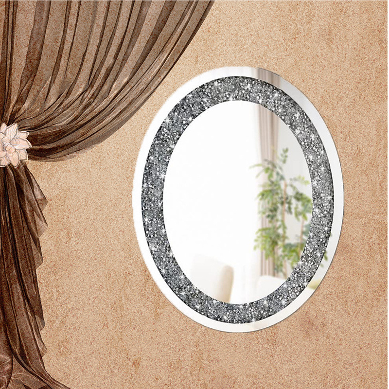 French circle  mirrors round silver crystal diamond wall mirror decoration