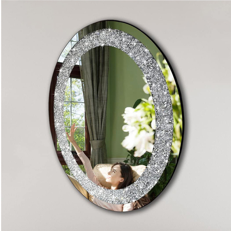 French circle  mirrors round silver crystal diamond wall mirror decoration