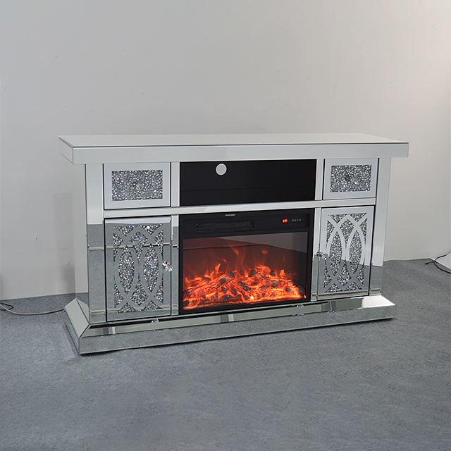 Sparkle diamond crush mirrored furniture electric fireplace