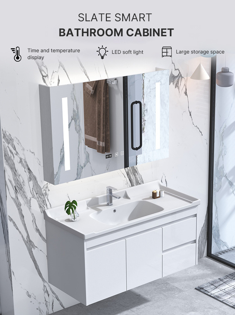 New Intelligent Mirror Solid Wooden Vanity Wall Mounted LED Bathroom Cabinet  Washroom Furniture