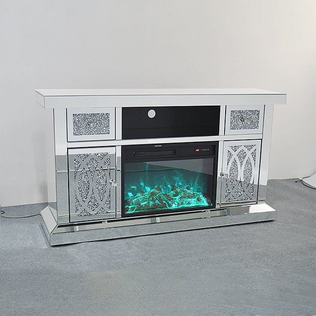 Sparkle diamond crush mirrored furniture electric fireplace