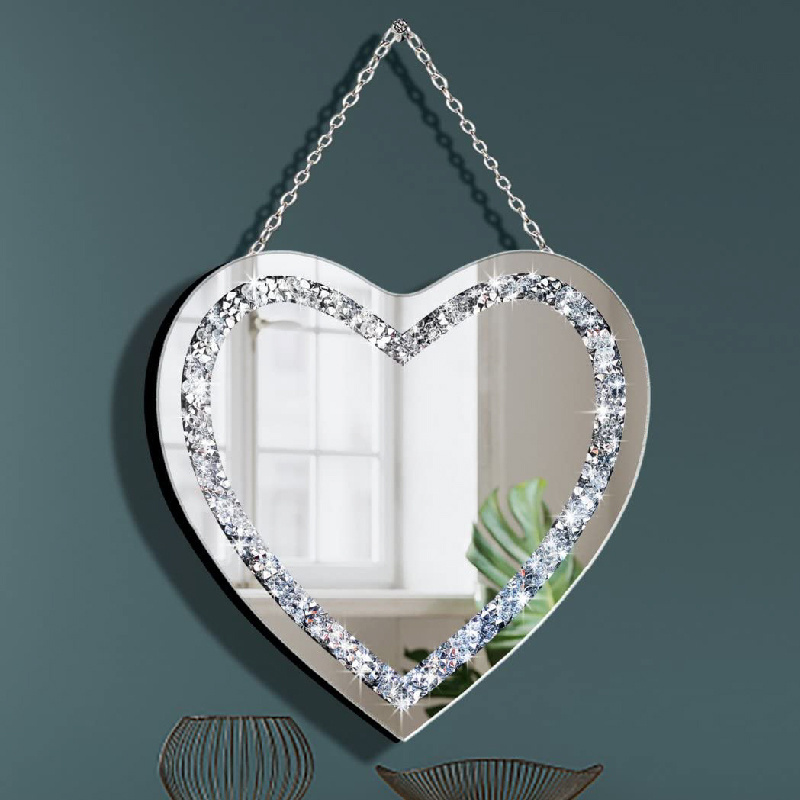 Modern Hot Sparkable Ornate Vanity Crushed Diamond Heart Shaped Crystal Wall Mirror