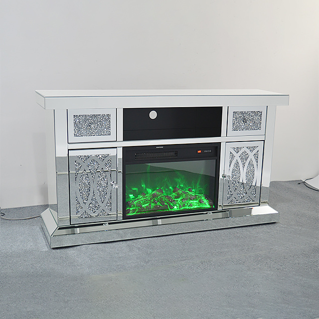 Sparkle diamond crush mirrored furniture electric fireplace