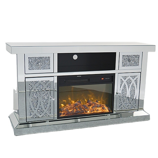 Sparkle diamond crush mirrored furniture electric fireplace