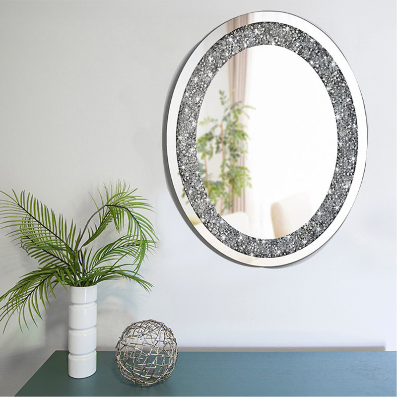 French circle  mirrors round silver crystal diamond wall mirror decoration