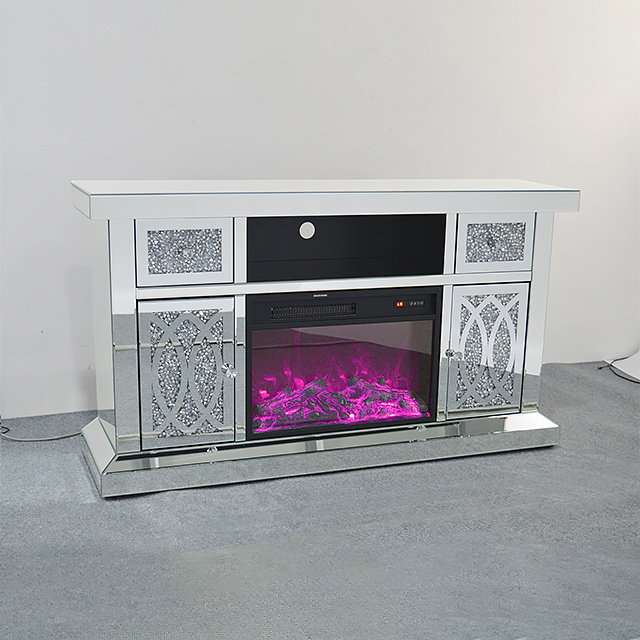 Top Quality Floating Crystal Electric Mirrored Crushed Diamond Fireplace For Sale