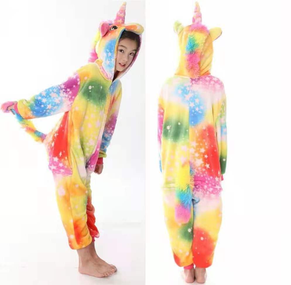 Hot selling Flannel kids onesie pajamas Unicorn cartoon sleepwear wholesale