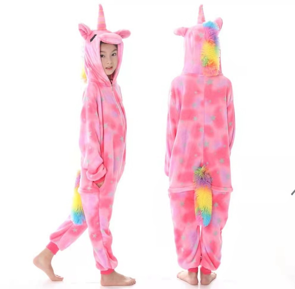 Hot selling Flannel kids onesie pajamas Unicorn cartoon sleepwear wholesale