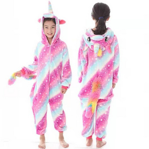 Hot selling Flannel kids onesie pajamas Unicorn cartoon sleepwear wholesale