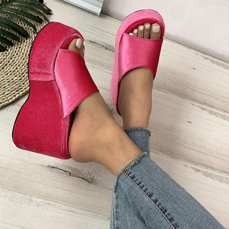 2023 new fashion trend female candy color sponge square thick sole head out wear slide sandals slippers thick bottoming soles