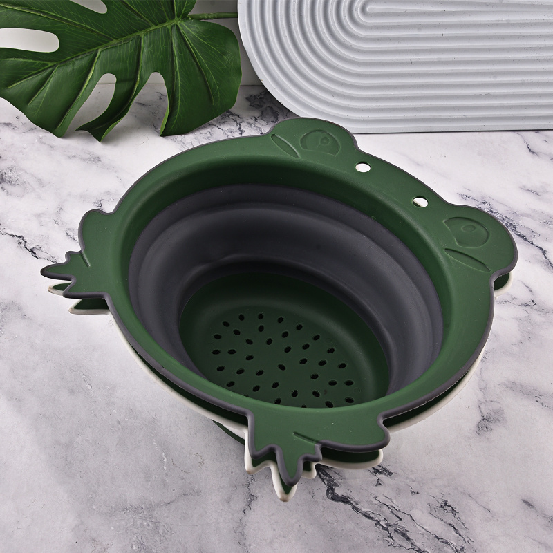 Factory wholesales foldable kitchen fruit vegetable silicone drain basin basket with hanging hole