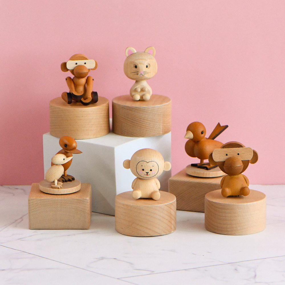 tune melody creative merry go round high quality wholesale Kitten wooden custom toy music boxes for kids