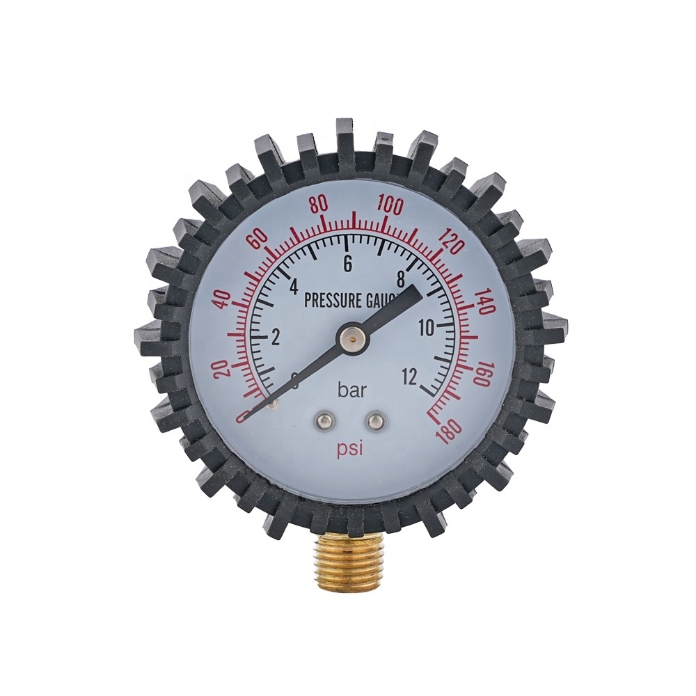 Economical 50mm Dial 0-12 Bar/0-180 Psi Tire Air Pressure Gauge for tires with Rubber Protective Case