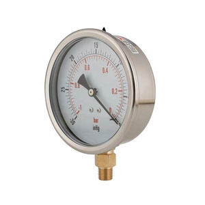 100mm ODM OEM Stainless Steel Vacuum Pressure Gauge 4.0' Dial with -30inHg-0 Pressure and 1/4"NPT Brass Down Connection