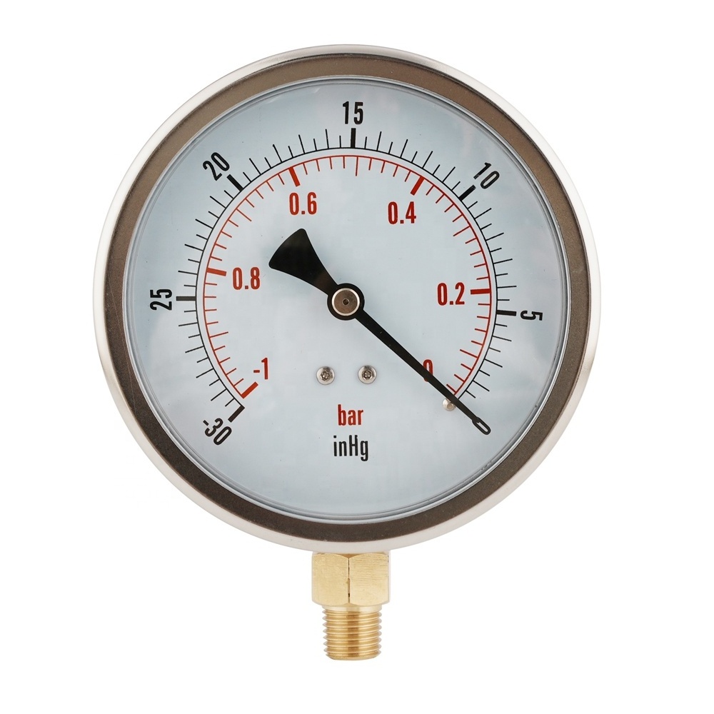 100mm ODM OEM Stainless Steel Vacuum Pressure Gauge 4.0' Dial with -30inHg-0 Pressure and 1/4