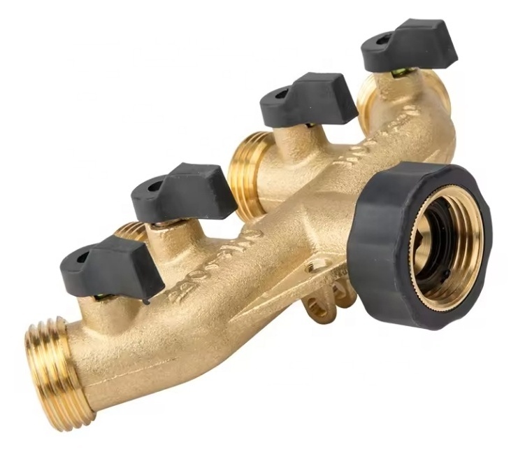 GHT soft open online hot sales profitable garden hose 4 way brass splitter