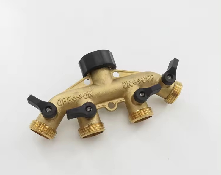 GHT soft open online hot sales profitable garden hose 4 way brass splitter