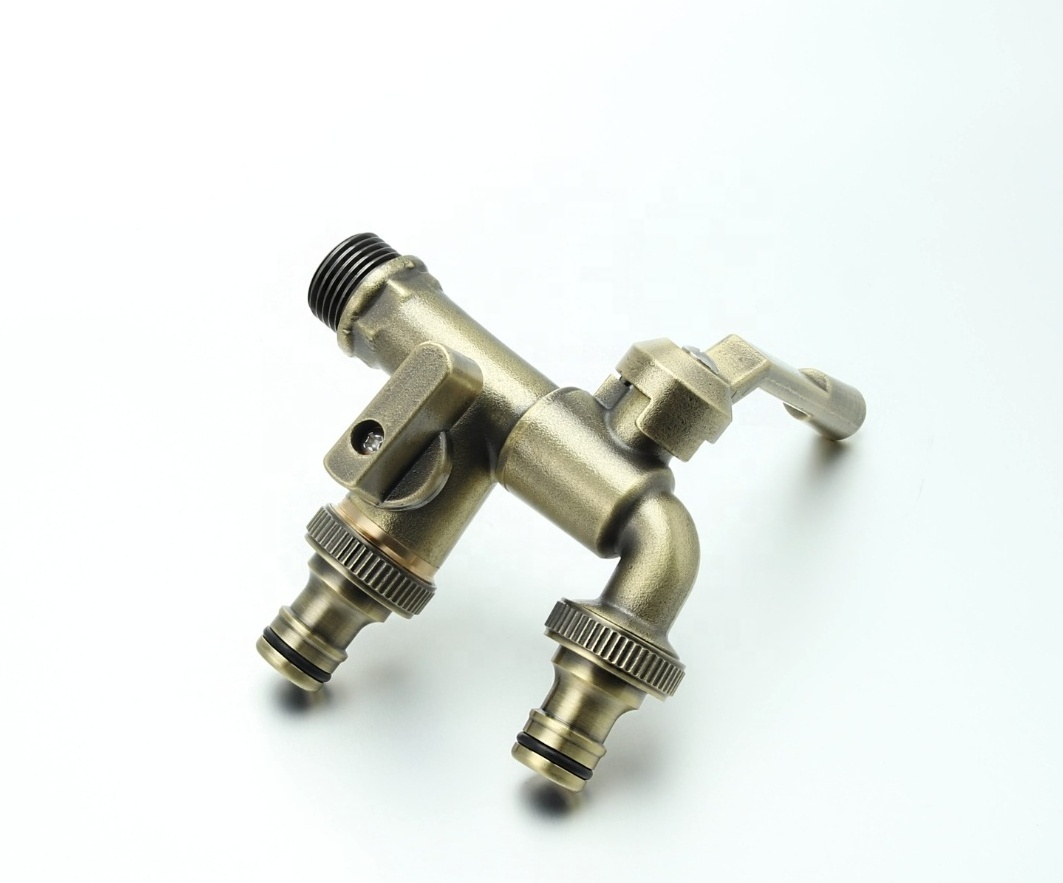 Customized smooth gunmetal surface water splitter two way garden hose tap brass bibcock 3/4''